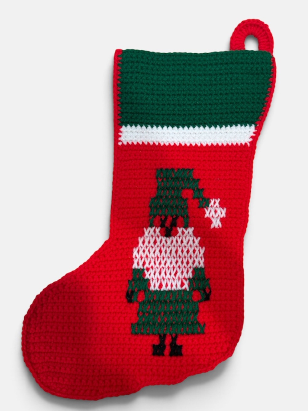 Christmas Red & Green Knit Holiday Stocking Handmade